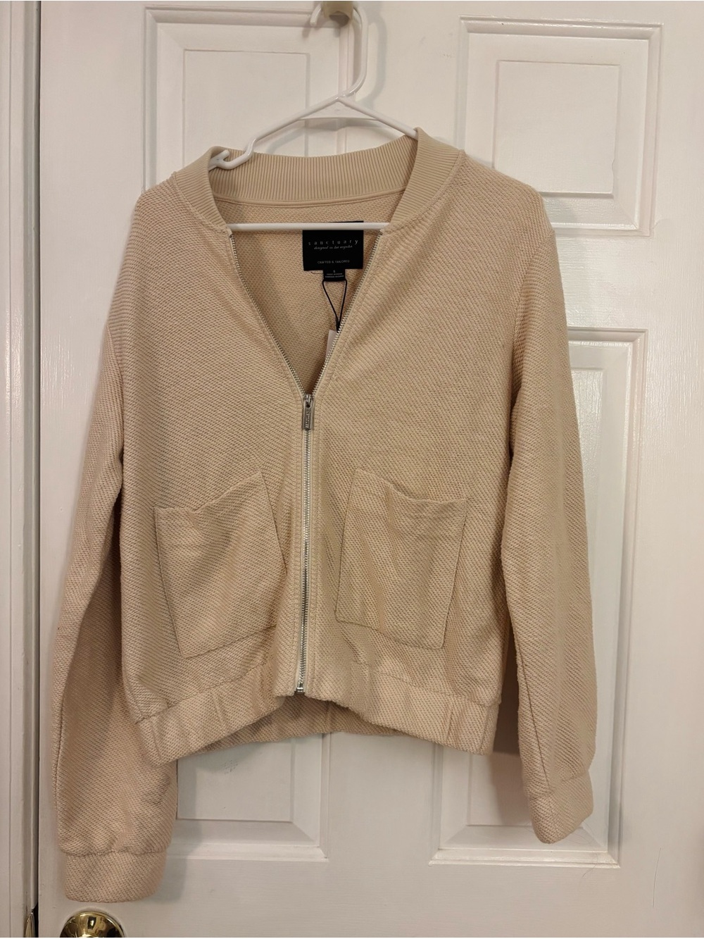 Sanctuary Beige Textured Zip-Front Bomber Jacket